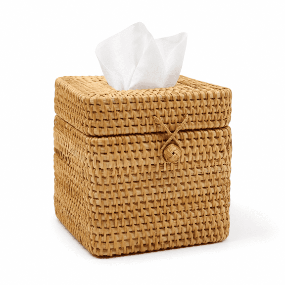 Rattan Tissue Box Cover 5.9" x 5.9" x 5.9" Square Woven Tissue Holder with Hinged Top Lid for Home, Office, Bathrooms Decoration