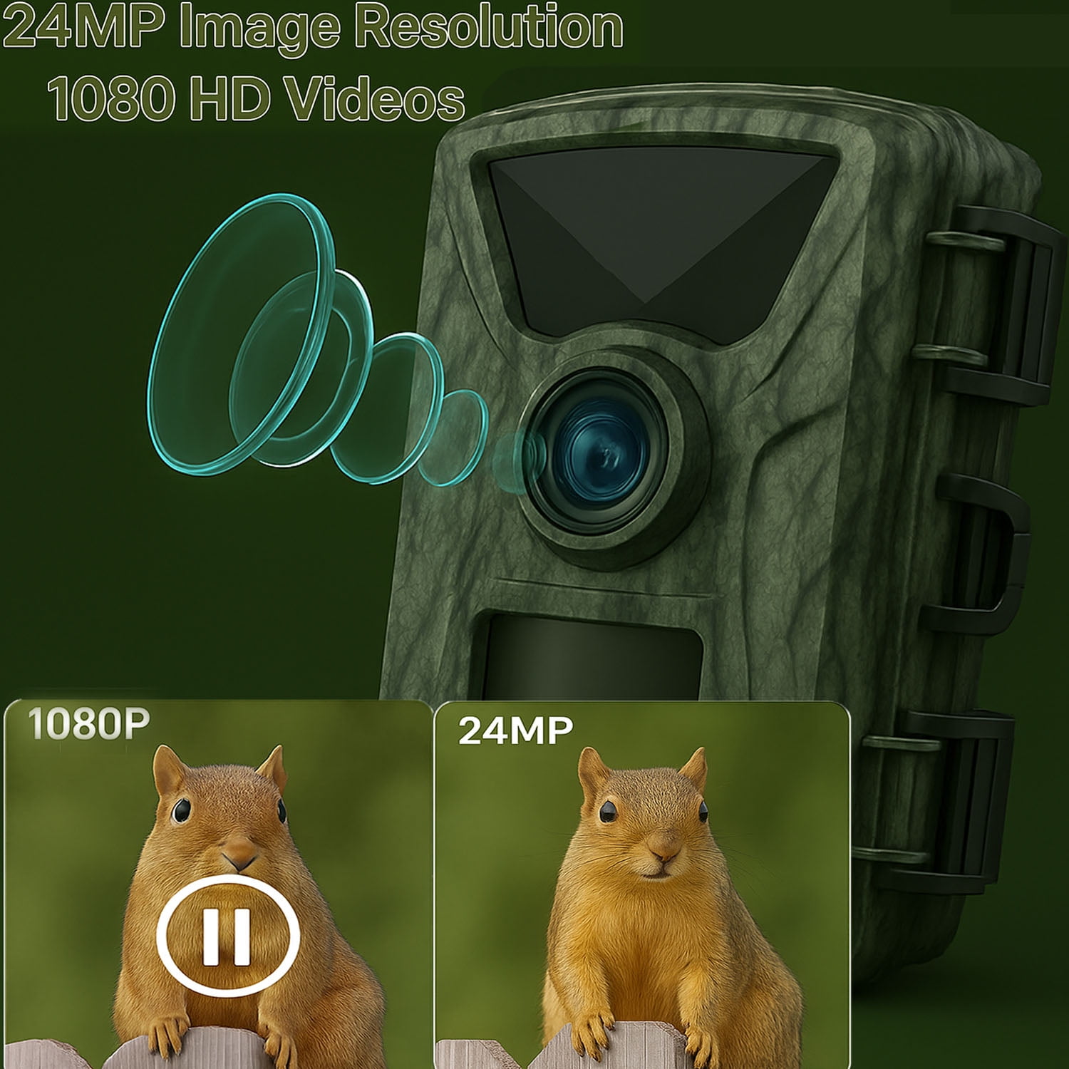 SUNOYAR 16MP Trail Camera, 1080P HD Game Camera with Night Vision, 0.8s Trigger Speed, 90°Wide-Angle, IP66 Waterproof, Hunting Camera for Wildlife Monitoring