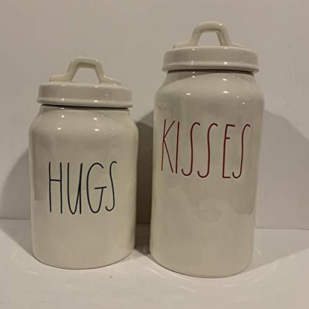 Rae Dunn"HUGS KISSES" Canister Set of 2 - ceramic - Valentine's Day gift - very rare!