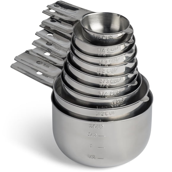 Hudson Essentials Juego de tazas medidoras de acero inoxidable (juego de 9 piezas) - Juego apilable con boquilla - Incluye 2 tazas y 1,5 tazas