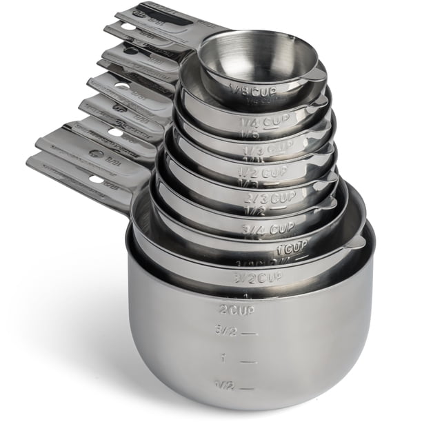 Hudson Essentials Juego de tazas medidoras de acero inoxidable (juego de 9 piezas) - Juego apilable con boquilla - Incluye 2 tazas y 1,5 tazas