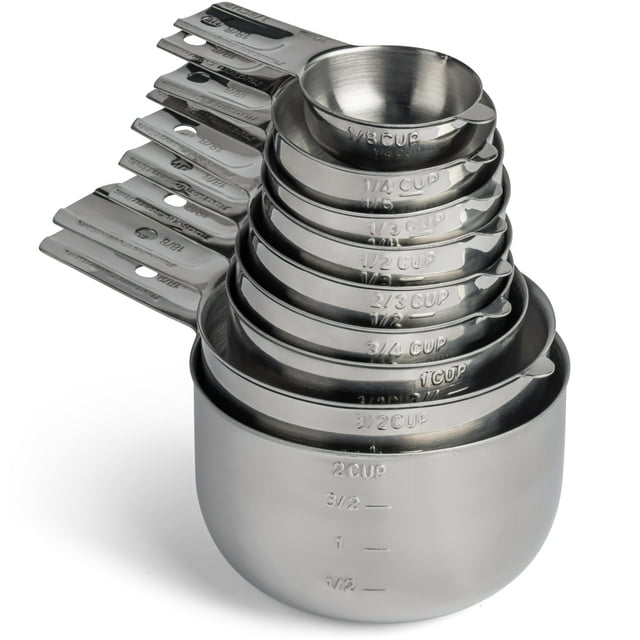 Hudson Essentials Juego de tazas medidoras de acero inoxidable (juego de 9 piezas) - Juego apilable con boquilla - Incluye 2 tazas y 1,5 tazas