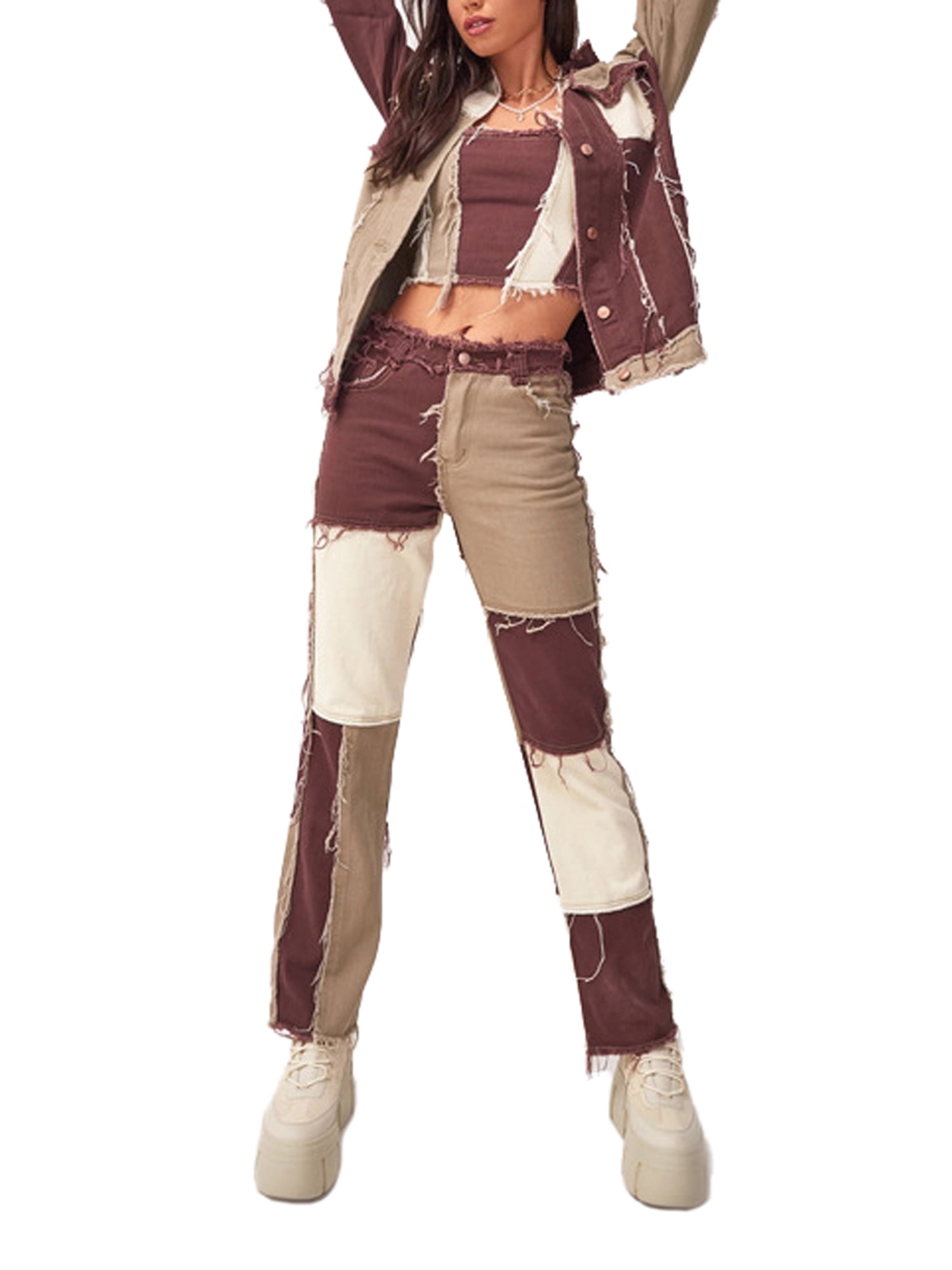 Ma\u0026Baby Color Block Jeans for Women 