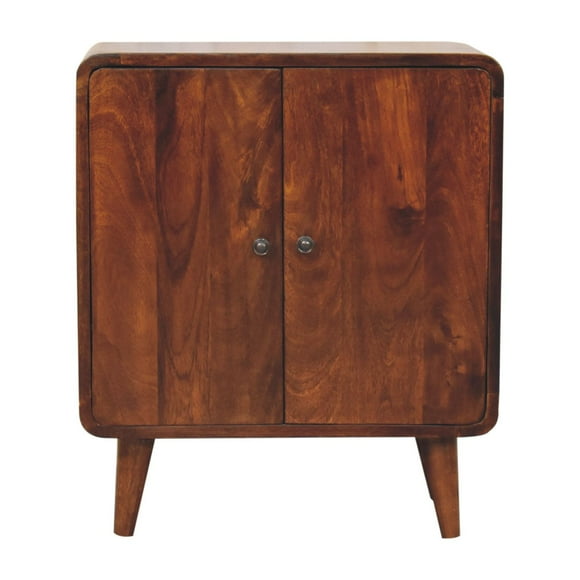 Meuble Artisanal en Bois Massif Mini Armoire Classique en Châtaignier, Brun et 2 Tiroirs