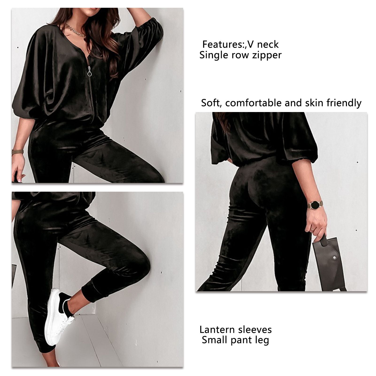 Women 2 Piece Velour Tracksuit Set Women 2 Piece Outfits Pleuche Casual Autumn Winter For Work For Sports For Outdoor Black Apricot Walmart