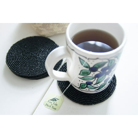 

Rangeene Handmade Beaded Multipurpose Non-Slip Circle Coaster; Fits All Cup Sizes; Black; Pack of 8