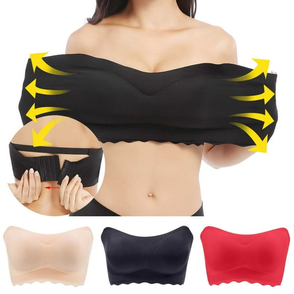 APEXFWDT Women's Plus Size Strapless Bra Padded Push up Seamless Non-slip Bandeau Bra Underwired Convertible Bras M-7XL