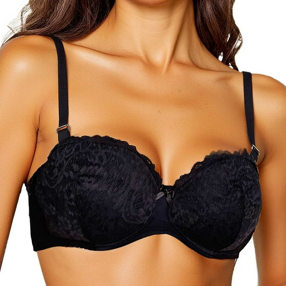 Gyexs Women's Sexy Lace Bra Fashion Bowknot Design Sheer Balconette Underwire Unlined Tshirt Everyday Bras Lingerie #Black