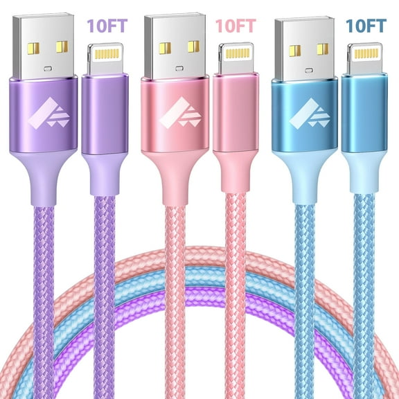 iPhone Charger, XUDUO 3 Pack 10FT iPhone Cord [Apple MFi Certified] Nylon Braided 3A Fast Charging Cable Compatible with iPhone 14/13/12/11/10, MultiColor