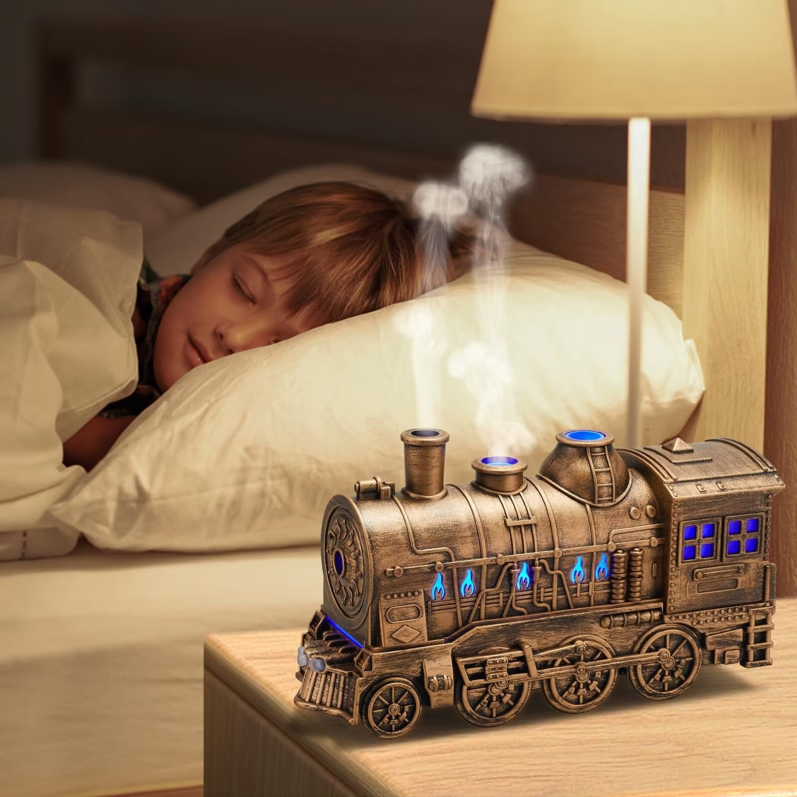 PEXIOAN Bedroom Humidifier, Cool Quiet Steam Train Mist Air Humidifier Diffuser with Auto Shutoff, Suitable for Home Baby Nursery and Plants. (Bronze)