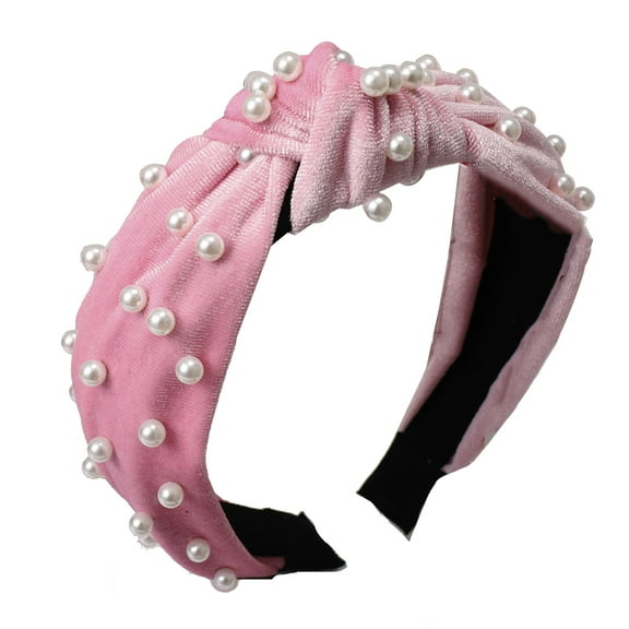 Baellert Vintage Twisted Faux Pearl Beading Women Hair Hoop Wide Velvet Headband Headwear