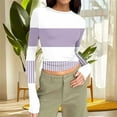 thumbnail image 2 of Taqqpue Women's Long Sleeve Shirts Casual Crew Neck Striped Print Crop Tops Basic Going Out Slim Fit Tight Y2K Blouse Tops, 2 of 5
