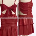 thumbnail image 6 of IBTOM CASTLE Teen Girl Glitter Ruffle Metallic Adjustable Spaghetti Straps Dress Square Neck Tiered Hemline Tween Pageant Homecoming Graduation Prom Outfits Junior Formal Easter Dress Red, 6 of 7