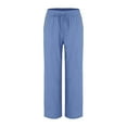 thumbnail image 3 of DuoJiaJ Womens Casual Soild Color Loose Elastic Waist Drawstring Button Casual Pants Casual Pants Women's Wide Leg Pants Blue M, 3 of 4