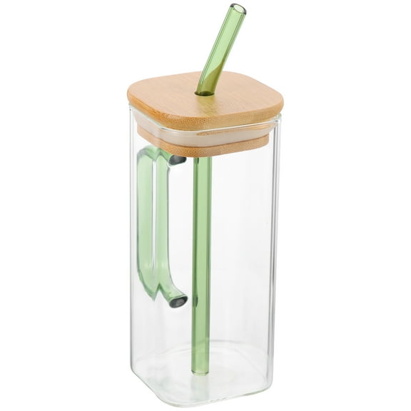 UPOUART Clear Glass Water Bottle with Straw, Portable Reusable Drink Bottle for Home, Office, Piece