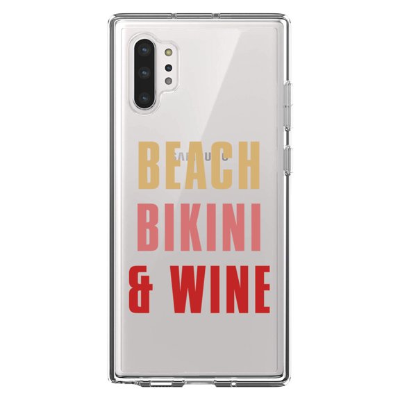 DistinctInk Clear Shockproof Hybrid Case for Galaxy Note 10 PLUS (6.8" Screen) - TPU Bumper Acrylic Back Tempered Glass Screen Protector - Beach Bikini & Wine
