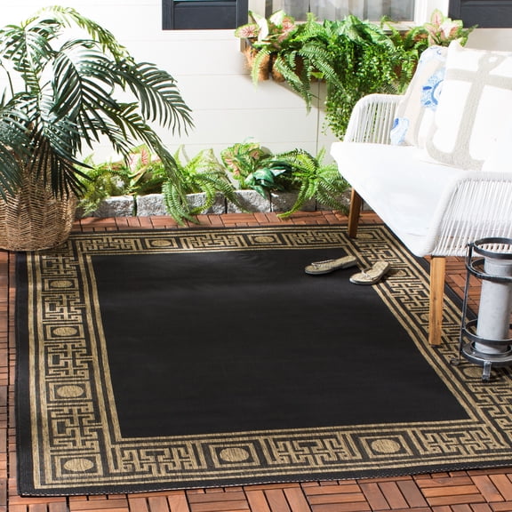 SAFAVIEH Courtyard Chase Traditional Indoor/Outdoor Area Rug, 2' x 3'7", Black/Coffee
