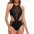 thumbnail image 2 of One Piece Mesh Swimsuit High Neck Halter Cutout Monokini Swimwear, 2 of 4
