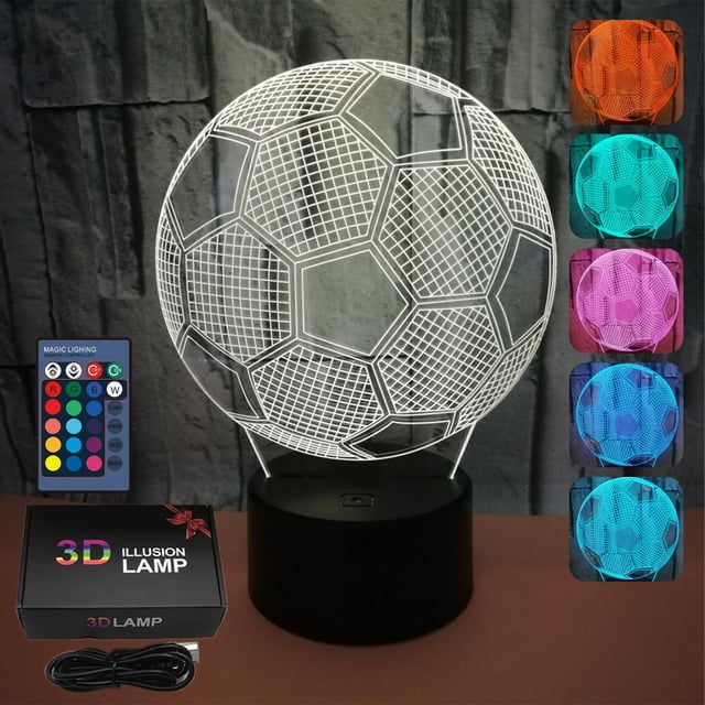 Luz nocturna para niños | Lámpara de fútbol 3D con control remoto | LED de 16 colores cambiantes | Control táctil y remoto | Alimentación por USB/pilas | Regalo de cumpleaños y Navidad para niños y