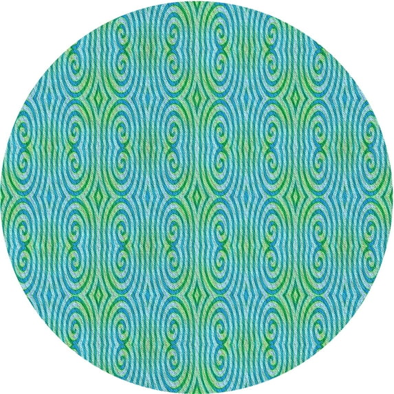 Ahgly Company Indoor Round Patterned Turquoise Green Area Rugs, 3' Round