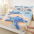 thumbnail image 3 of Manfei Sea Turtle Bed Sheets Set King Size, Blue Starfish Bed Sheets King, Kawaii Sealife Bedding King Size, Microfiber Bedroom Decorative, 4 Pieces, 3 of 7