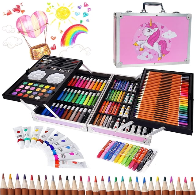 AXIDUN - Kit de Dibujo, Set de Arte Profesional 145 Pcs,Kit de arte profesional plegable, Ideal Regalo para Niños, Suministros de Arte Escolar, Estudiantes, Principiantes y ArtistasA