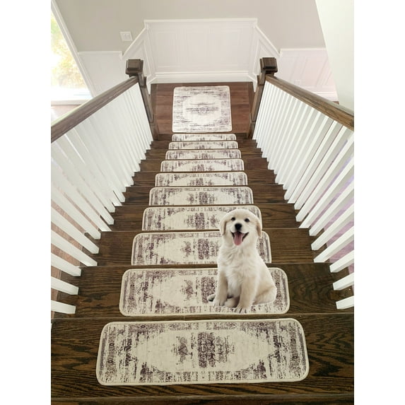 Benissimo Mirage Collection Modern, Printed Design Vibrant and Soft Stair Treads, Pack of 13 (0'9"x2'8") + 1 (2'7"x2'7") | Beige