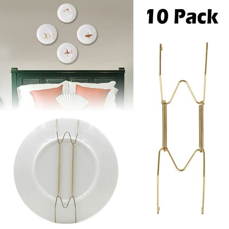Decorative Wall Plates For Hanging 8/10/12Inch 10 Pack Practical Wall Plate Hangers Golden with Stainless Steel, Decorative Dish Hanging Holder ()