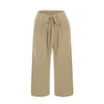 thumbnail image 5 of THDHVS Biker Shorts Women,Solid Color Fashion Eight Pants Loose Wide Leg Pants Khaki M, 5 of 5