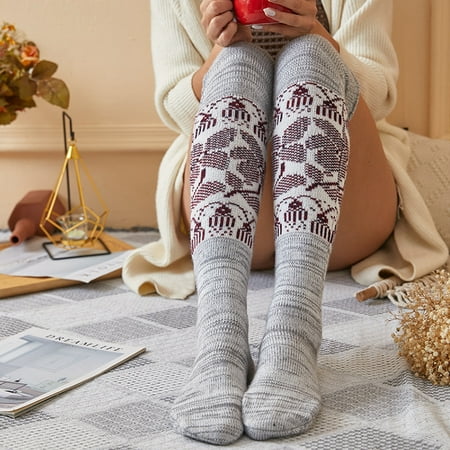 

UDAXB Socks Women Christmas Warm Thigh High Long Stockings Knit Over Knee Socks Xmas
