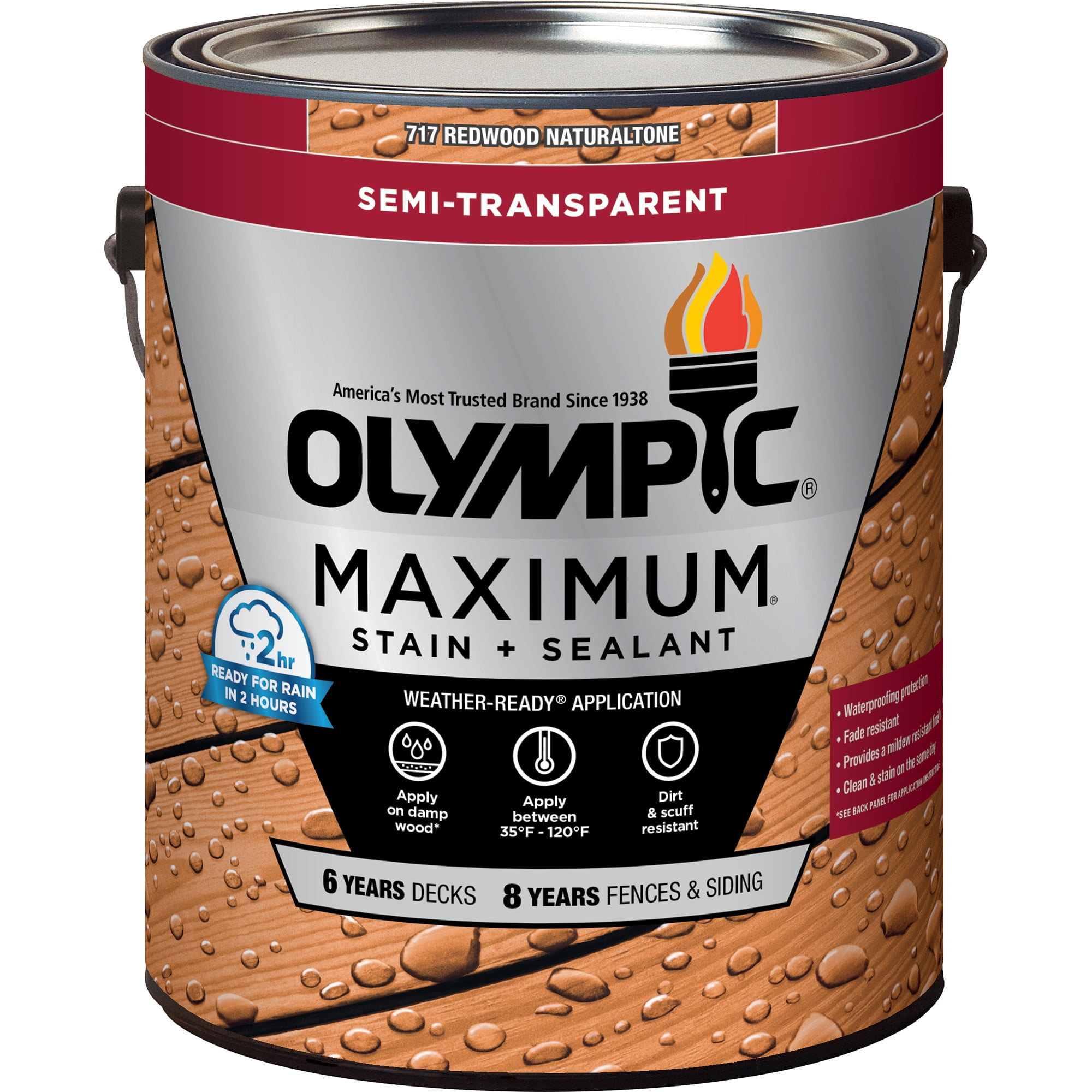 Olympic Maximum 1 Gallon Redwood Semi-Transparent Exterior Ready to Use Stain and Sealer in One Low VOC