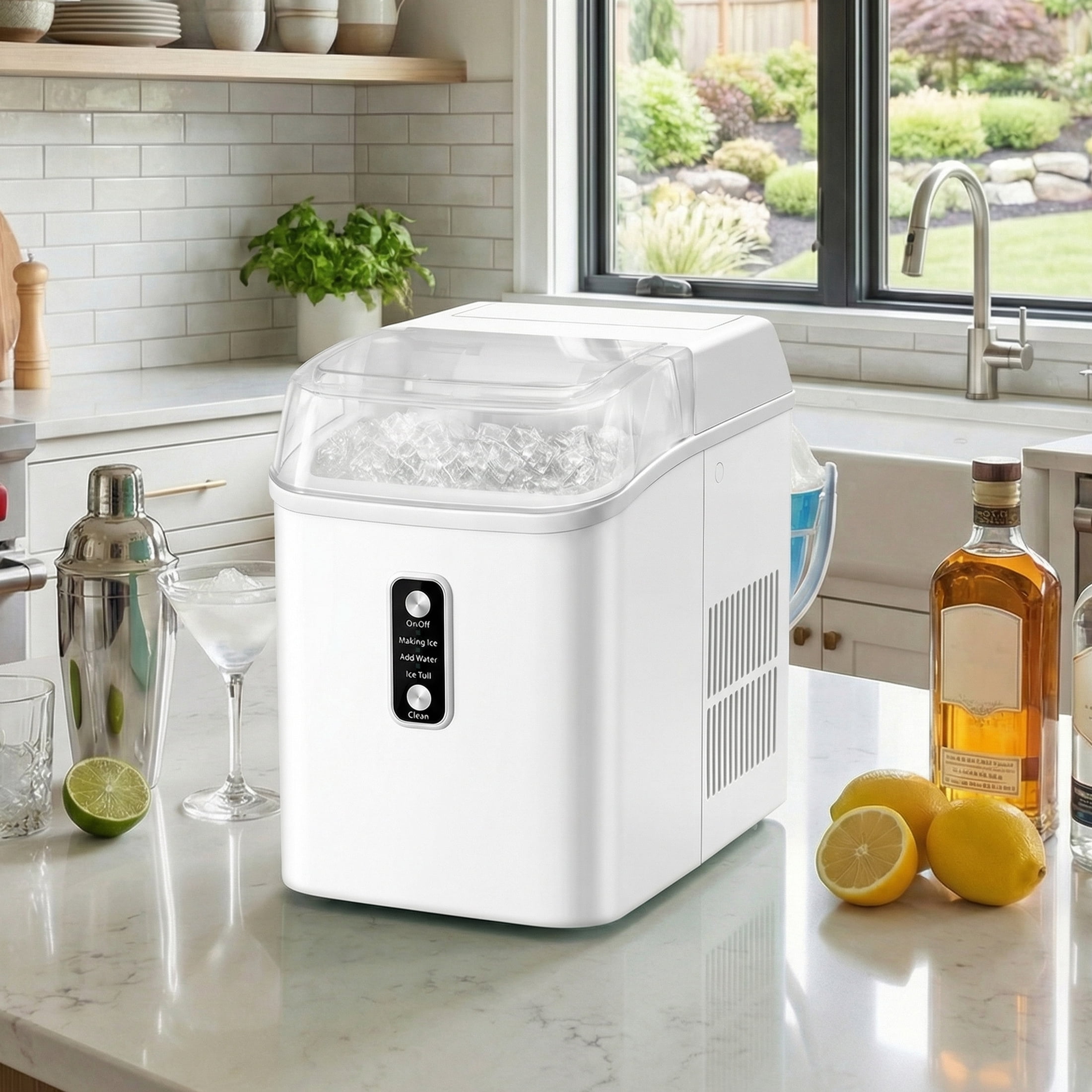 edx Nugget Ice Maker Countertop, 26 lbs/24H , Self-Cleaning Ice Maker , Includes Ice Scoop & 2.65 lbs Removable Basket, White