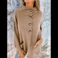 thumbnail image 4 of Abrigo de Punto de Longitud Media para Mujer, Corte A, con Botonadura Sencilla, para Otoño e Invierno. Caqui 4XL, 4 of 7