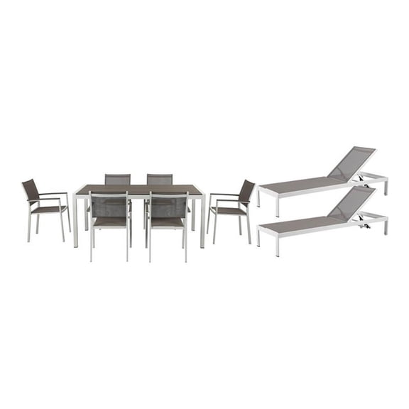 Pemberly Row 9-piece Modern Aluminum Patio Dining Set in White/Gray