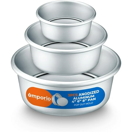 Anodized Aluminum Round Cheesecake Pan - Pressure Cooker and Air Fryer Safe, Recipe Booklet Included, Oven Safe (Up To 500&deg; F), 4/6/8 Inches, Pack of 3