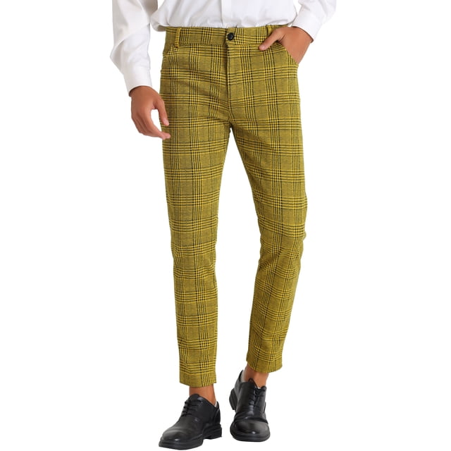 INSPIRE CHIC Plaid Dress Pants for Men's Contrast Color Formal Pants Yellow 36