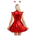 thumbnail image 2 of iiniim Womens Alien Costume 2 Piece Cosplay Outfits Shiny Metallic A-line Dress with Headwear Red S, 2 of 7
