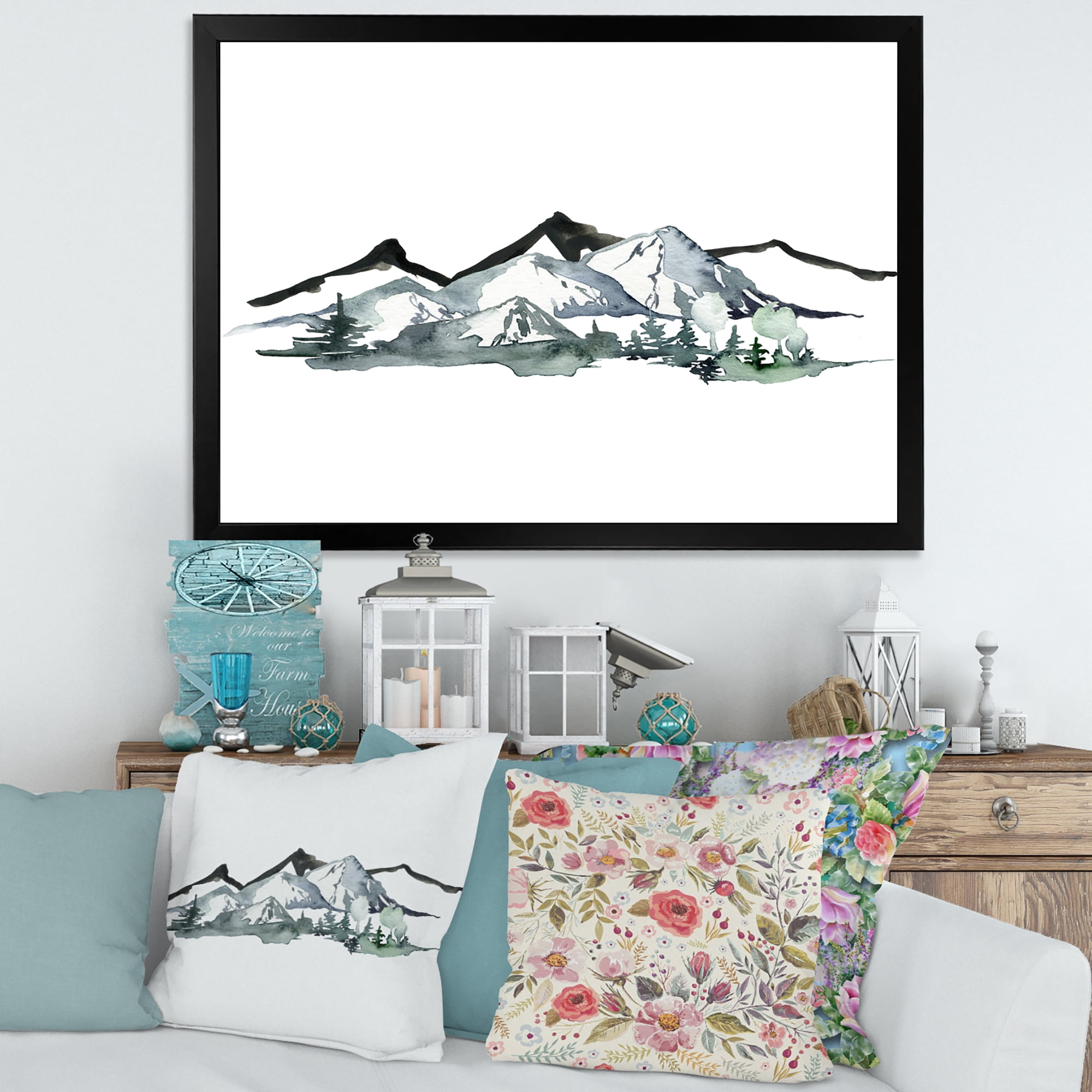 Designart 'Minimalistic Fir Forest and Winter Mountains I' Modern Framed Art Print