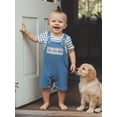 thumbnail image 4 of BemeyourBBs Newborn Baby Boy Summer Clothes Infant Boys Animal Outfit Striped Short Sleeve Romper Elephant Owl Embroidered Overall Suspender Shorts Set, 4 of 9