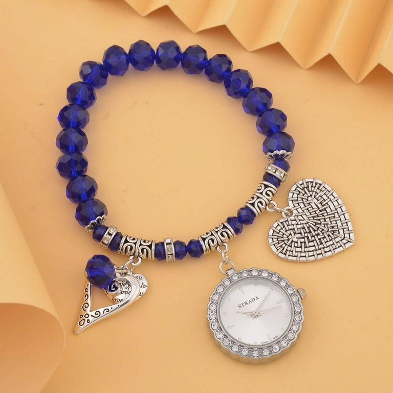 Strada Japanese Movement White Crystal Blue Glass Beaded Stretch