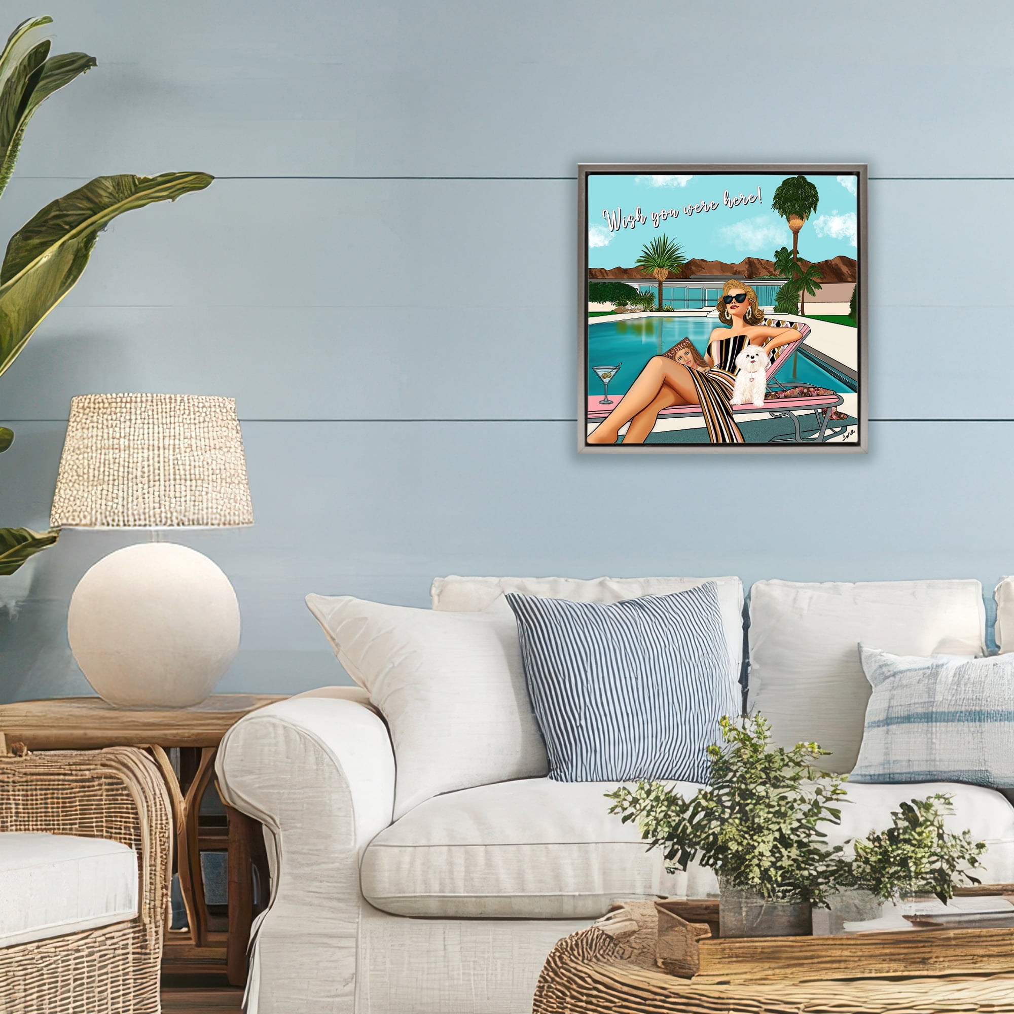 Stupell Industries Wish You Were Here Palm Springs Gray Framed Floater Canvas Wall Art, design by Tara Boone