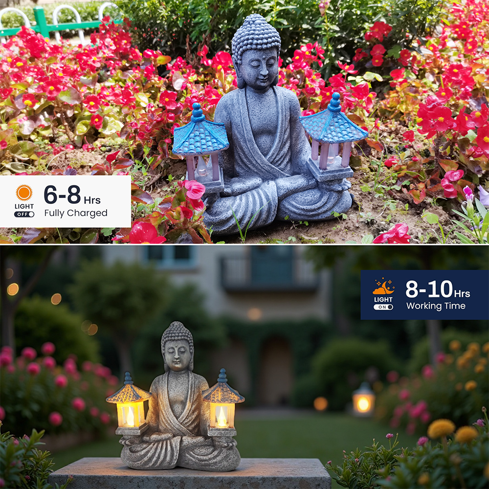 Outdoor Decor Zen Figurine Statue with Solar Lights, Zen Sculpture for Patio Yard Garden Decoration, Mother's Day Gift