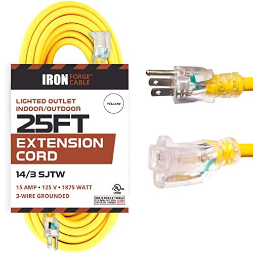 Outdoor cord 3 prong 13 Amp 1625 watts garden light power tools Lead 25ft Cable 