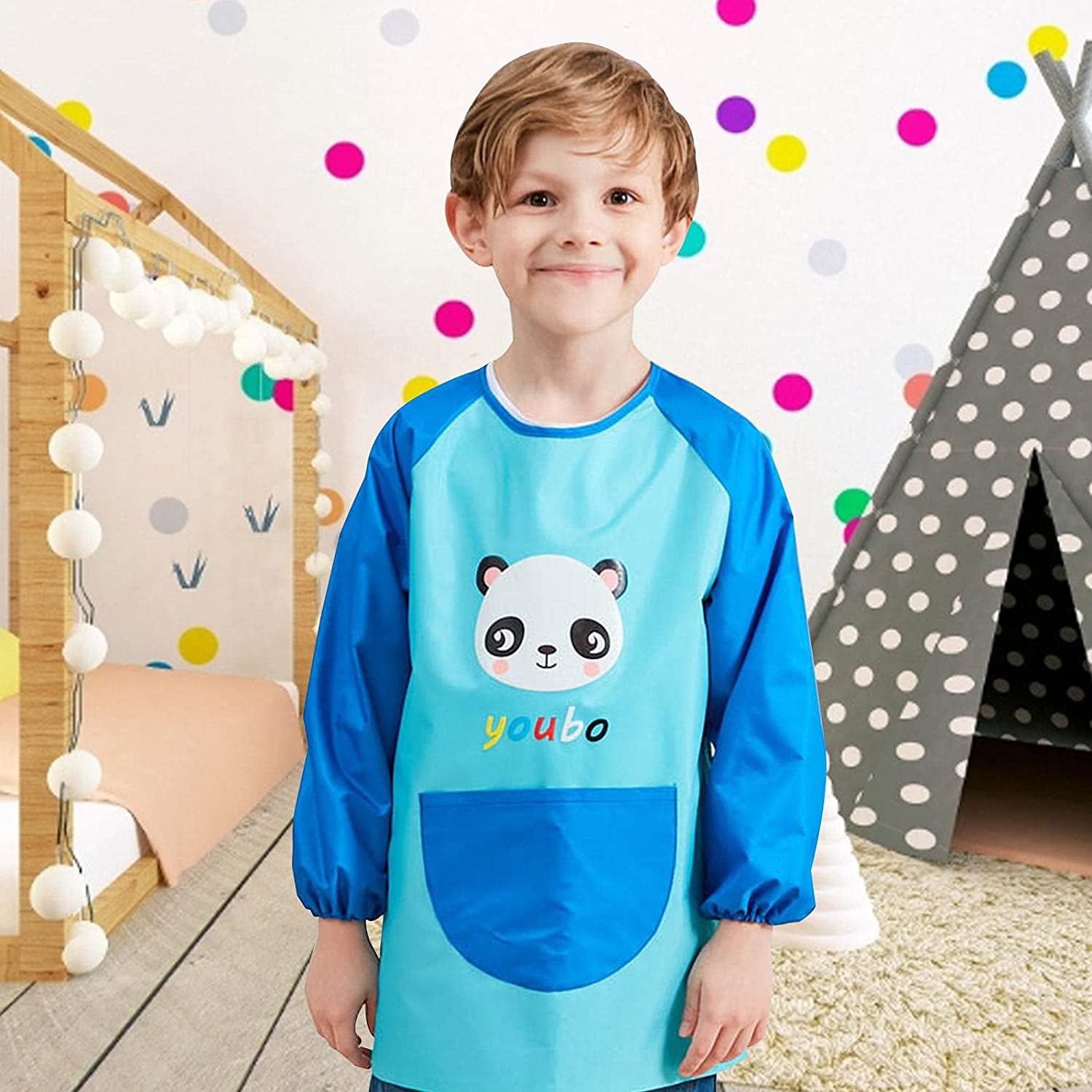 Children's Painting Art Apron Craft Drawing Coat Apron with Cartoon Pattern Children Painting Smock with Long Sleeves and Big Pockets for 7-11 Years Girls&Boy Kids Waterproof Art Smock 