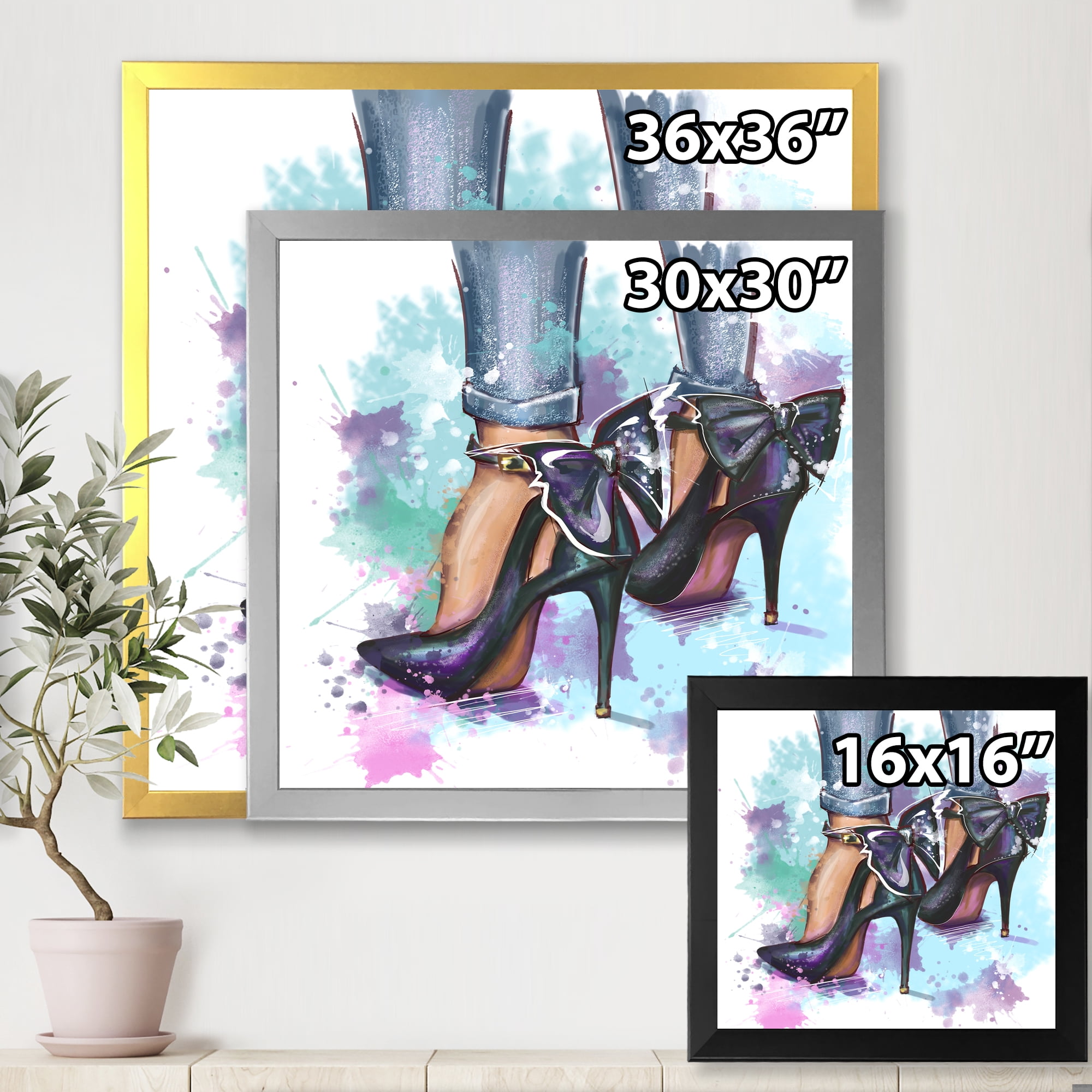 Designart 'Bright Colorful Trendy Woman Fashion Shoes' Modern Framed Art Print