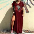 thumbnail image 2 of Vestido informal de verano para mujer, vestido largo de manga corta con bolsillo Sexy y cuello redondo con estampado de Calavera de Halloween Fridja  bnh2555, 2 of 8