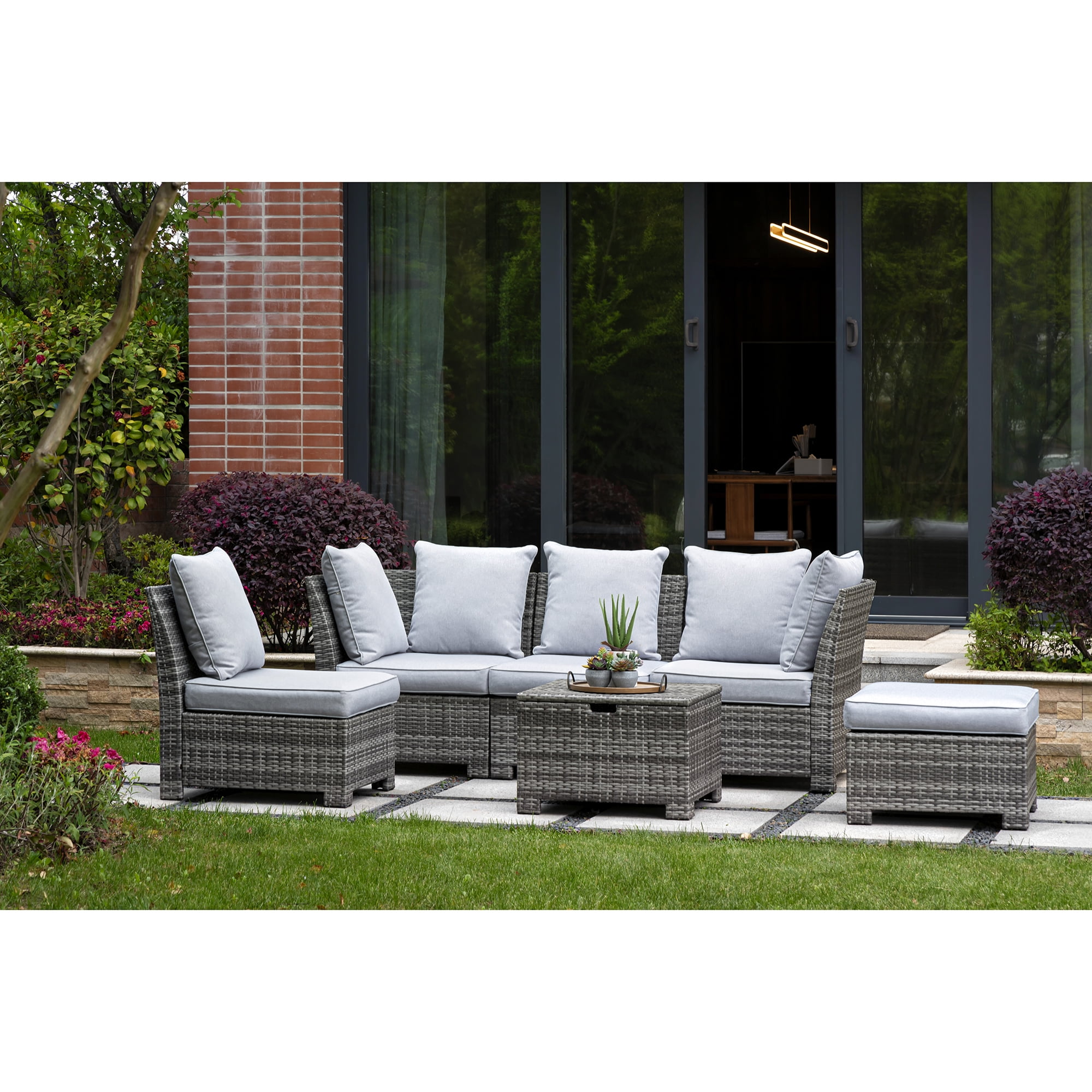 Glitzhome 6 Piece Outdoor Conversation Set Sturdy Faux Wicker Patio