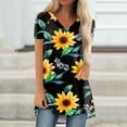 thumbnail image 2 of GceSteap Summer Short Sleeve Tunic Long Tops for Women Trendy Plus Size Flowy Shirts Casual Sexy V Neck Smocked Sunflower Print Blouse Dark Green L, 2 of 5