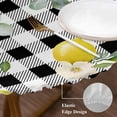 thumbnail image 3 of Lemon Check Round Tablecloth, Fitted Table Cover with Elastic for 36"-44" Round Tables, Black Plaid Eucalyptus Farm Country Flower Table Cloth Outdoor Indoor Dinning Party Waterproof Tablecloths, 3 of 7