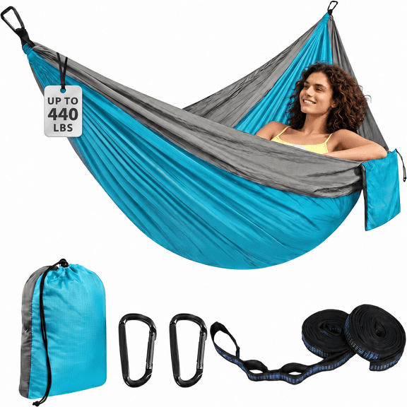 KOYMISKU Camping Hammock, 440 lbs Lightweight Portable Hammock with Tree Straps & Carry Bag for Hiking Beach Travel